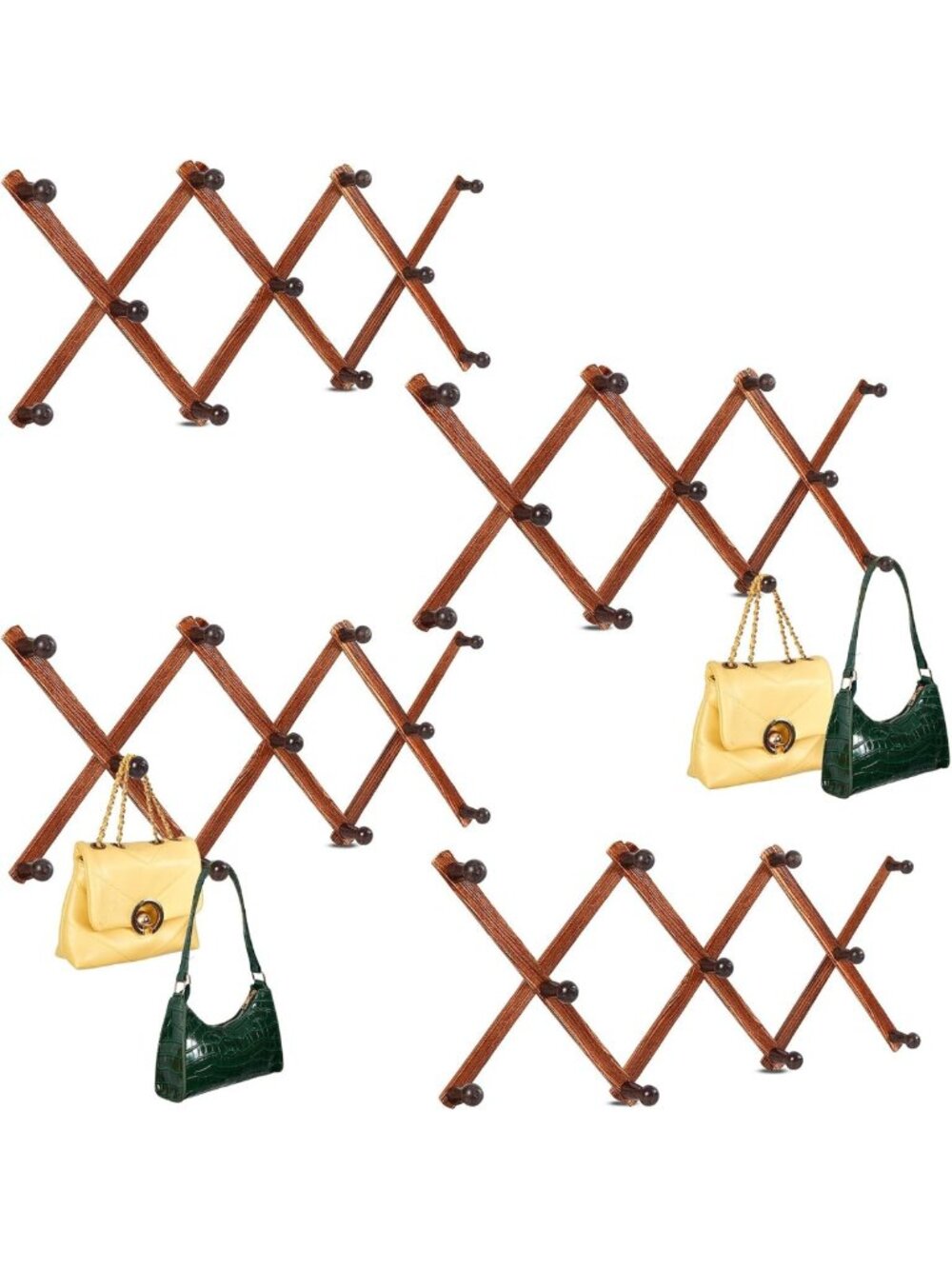 Expandable Wooden Hat Rack & Coat Hanger - Wall-Mounted Organizer with 11 Hooks